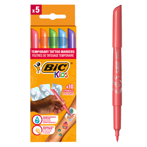 Marker tattoo kids set 5 markere + 10 sabloane bic [2]