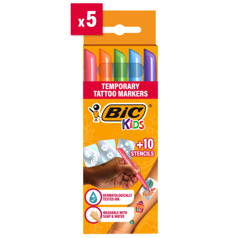 Markere, Textmarkere si Evidentiatoare - Marker tattoo kids set 5 markere + 10 sabloane bic