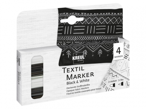 Carioci pentru textile - Marker textile Kreul Opak alb-negru 4/set