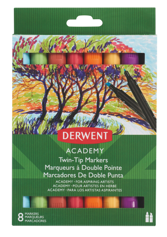 Birotică și Papetărie - Markere 2 capete varf tesit 8 buc/set derwent academy