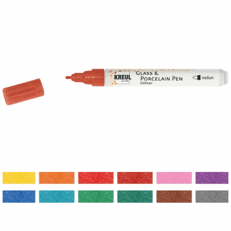 Markere Acrilice, Graffiti - Markere pentru sticla si portelan, Kreul Glitter Medium, 12 culori