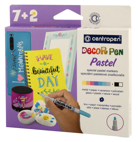 Birotică și Papetărie - Markere permanente pt decor. slim 7+2 cul. pastel 2738 centropen