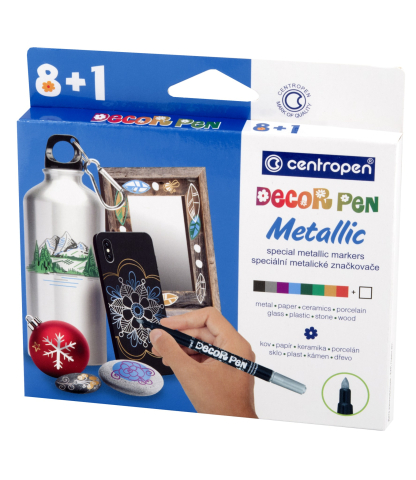 Birotică și Papetărie - Markere permanente pt decor. slim 8+1 culori metalice 2737 centropen