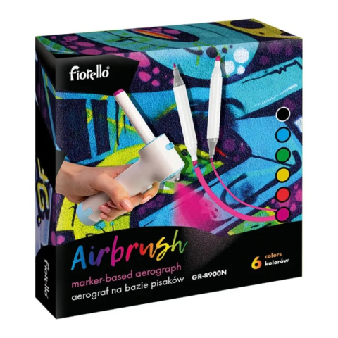Art & Craft si Artizanat - Markere spray vopsea + aerograf Fiorello GR-8900N / 170-2788, set 6 buc, functioneaza cu 4 baterii AA