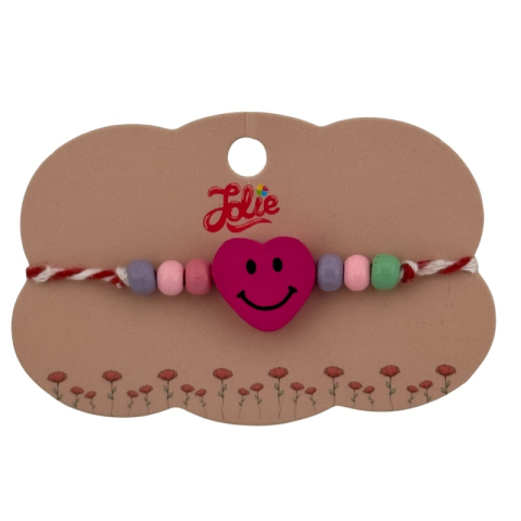 Martisor pentru copii - tip bratara, fir textil alb / rosu, diverse modele lemn [3]