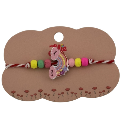 Martisor pentru copii - tip bratara, fir textil alb / rosu, diverse modele lemn [4]