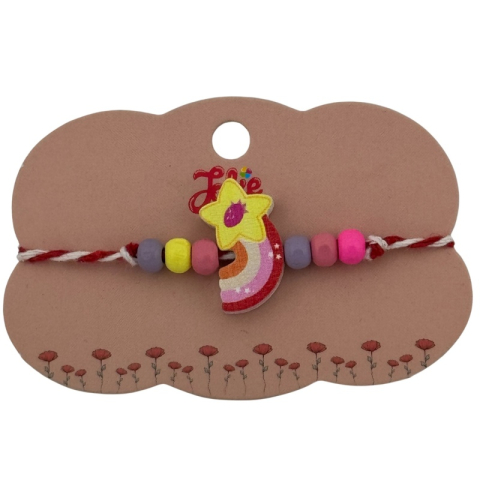 Martisor pentru copii - tip bratara, fir textil alb / rosu, diverse modele lemn [1]