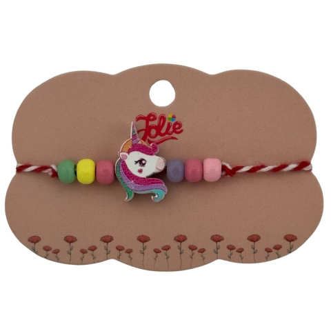 Îmbrăcăminte și accesorii - Martisor pentru copii - tip bratara, fir textil alb / rosu, diverse modele lemn