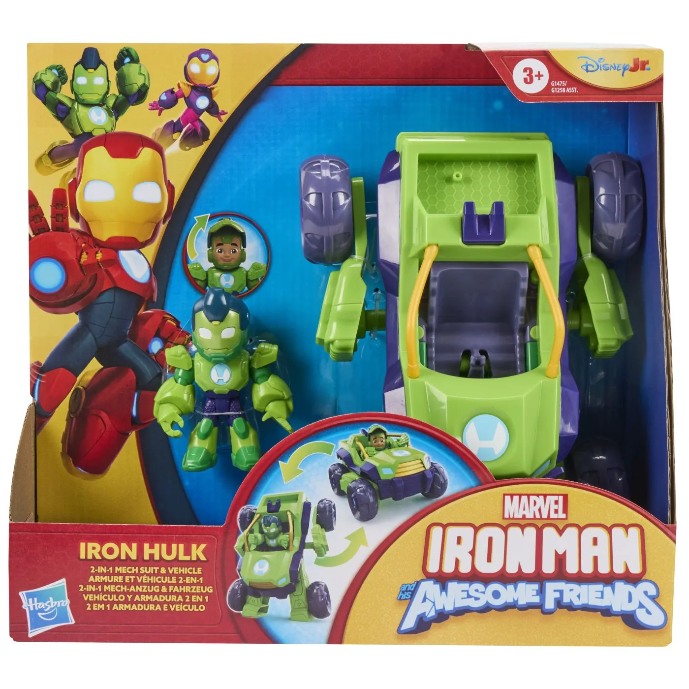 Jucării și Jocuri pentru copii - Marvel iron man si prietenii sai uimitori set vehicul 2 in 1 si figurina iron hulk, copii 3 -7 ani