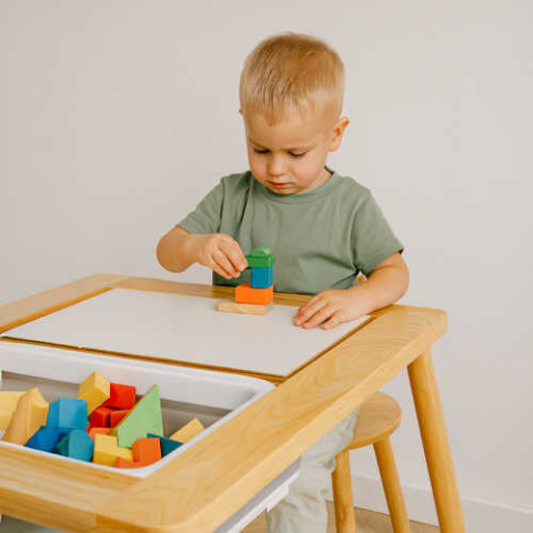Masa Senzoriala cu Scaun, Montessori, din lemn, educativa, 51.5 x 52 x 72 cm [5]