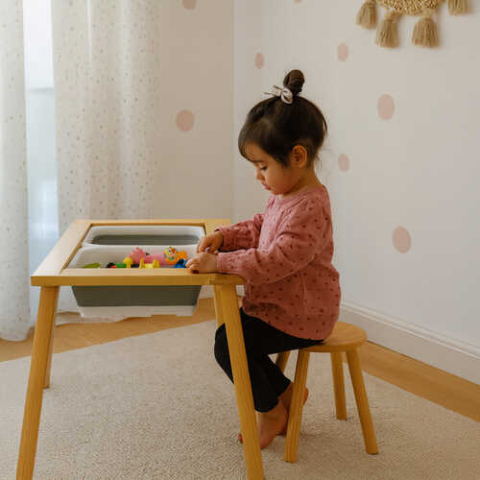 Masa Senzoriala cu Scaun, Montessori, din lemn, educativa, 51.5 x 52 x 72 cm [3]