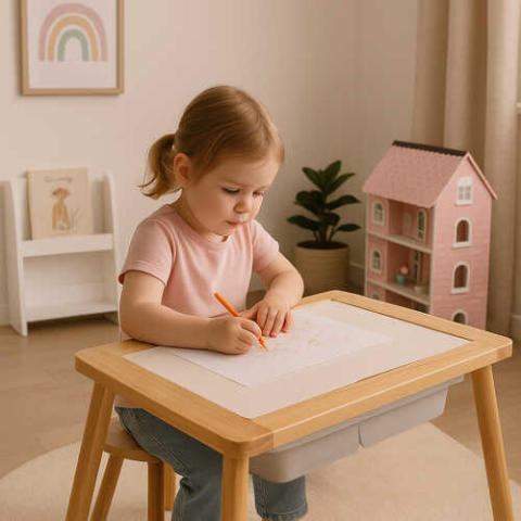Masa Senzoriala cu Scaun, Montessori, din lemn, educativa, 51.5 x 52 x 72 cm [7]