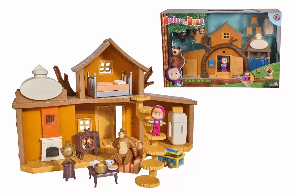 Jucării și Jocuri pentru copii - Masha casuta ursului cu 2 etaje, figurine si functiuni