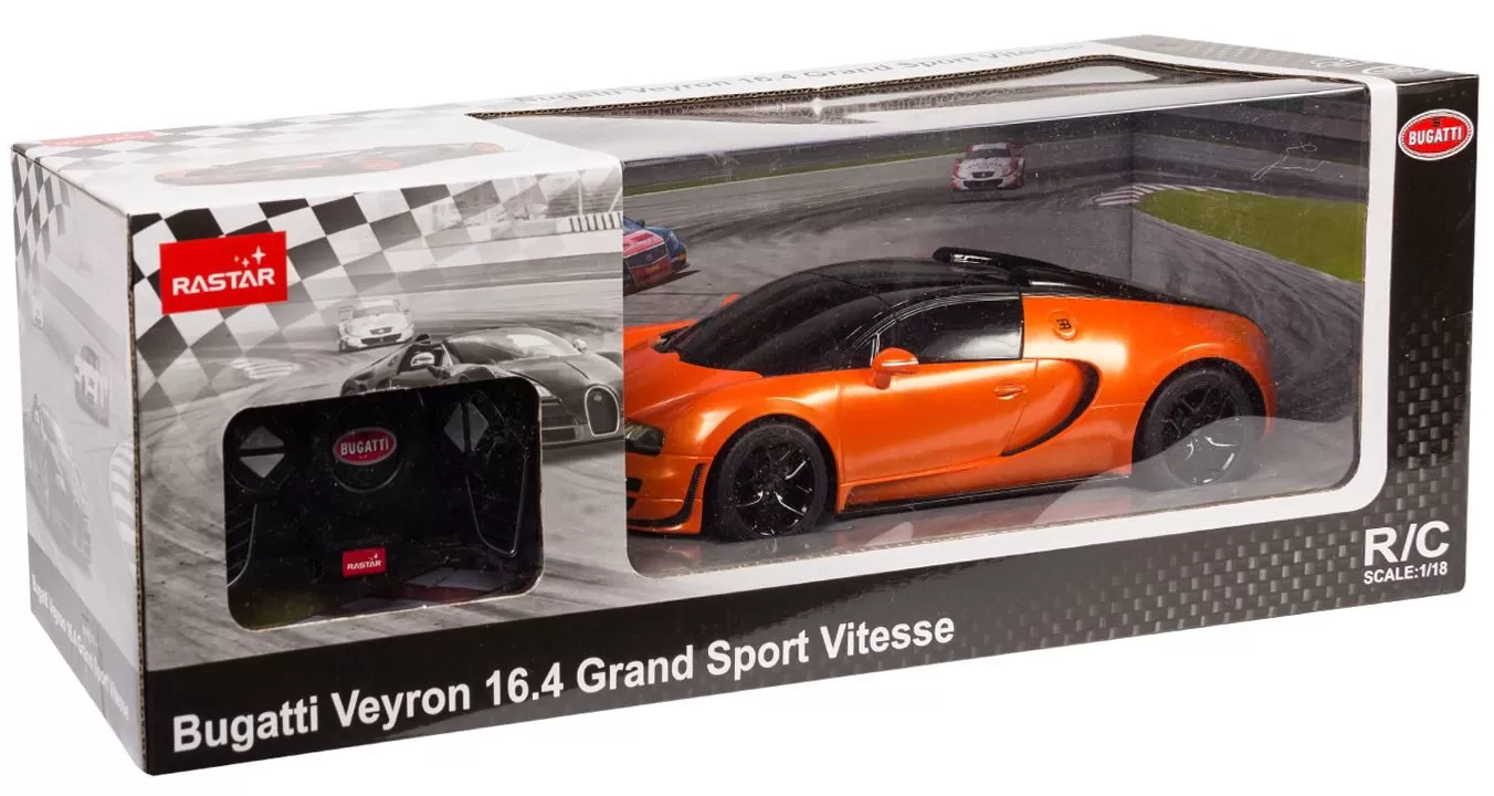 Mașini, trenulețe, vehicule - Masina cu telecomanda bugatti grand sport vitesse portocalie cu scara 1 la 18, varsta de la 3 ani la +15 ani