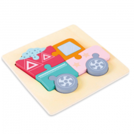 Puzzle cu piese mari - Puzzle incastru din lemn, educativ, format 3D cu masina constructii.