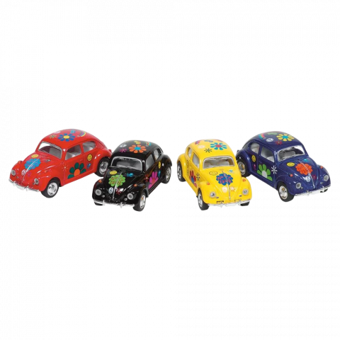 Jucării și Jocuri pentru copii - Masinuta Die Cast VW Beetle Classic, scara 1:64, lungime 6,5cm, cu print floral
