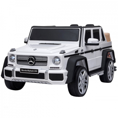 Jucării și Jocuri pentru copii - Masinuta electrica Chipolino SUV Mercedes Maybach G650 white cu scaun din piele si roti EVA
