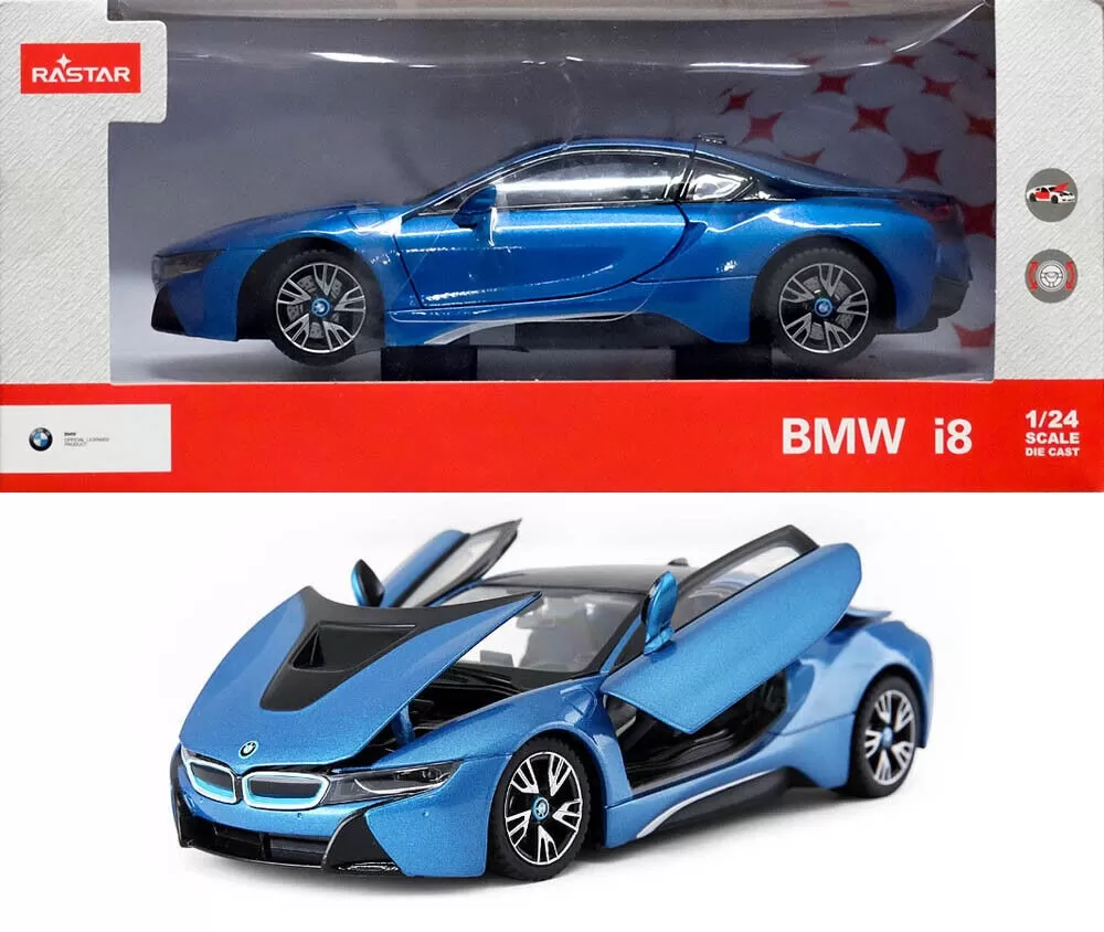 Jucării și Jocuri pentru copii - Masinuta metalica bmw i8 albastru scara 1 la 24, varsta de la 3 ani la +15 ani