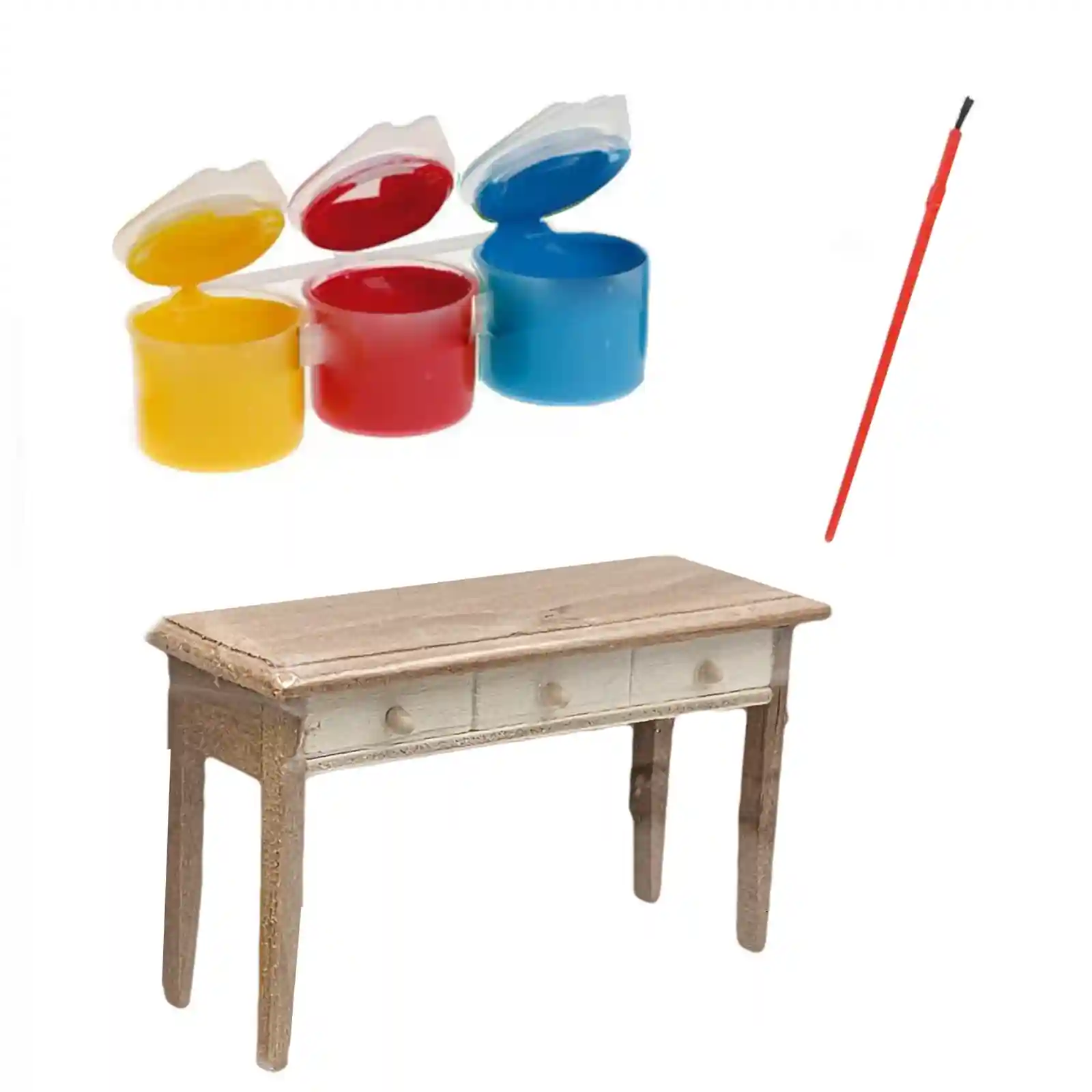 Figurine de pictat, Ipsos, Lemn - Mini Mobilier de pictat, culori si pensula, Masuta cu Sertare