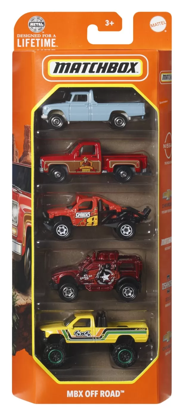 Mașinuțe copii, Camioane de Jucărie - Matchbox set 5 masinute metalice mbx off road scara 1:64, varsta de la 3 ani la 12 ani