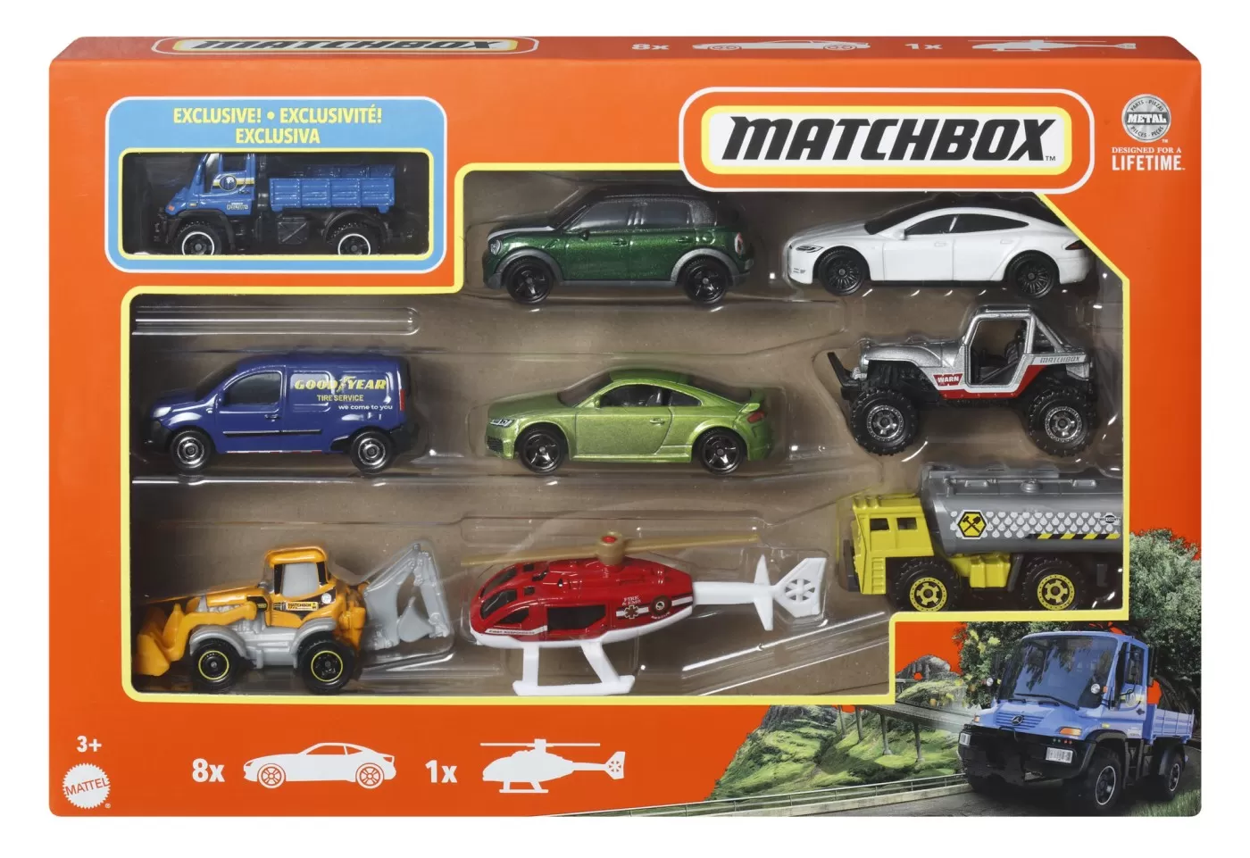 Mașinuțe copii, Camioane de Jucărie - Matchbox set 9 masinute mercedes benz unimog u300, varsta de la 3 ani la 7 ani
