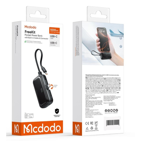 Mcdodo Acumulator Extern FreeKit Series 5000mAh, 22.5W, cablu si conector USB-C incorporate, Negru [6]