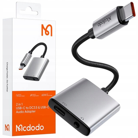 Mcdodo Adaptor Audio 2 in 1 USB-C la USB-C +DC3.5mm, Fast Charge, 60W PD, Negru [6]