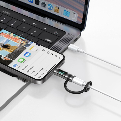 Mcdodo Adaptor Lightning la Type-C 60W, Pigeon Series, carlig din silicon, aliaj de aluminiu, afisaj LED HD, Negru [4]