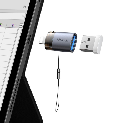 Alte Accesorii IT - Mcdodo Adaptor OTG USB la Lightning, Aliaj de aluminiu, Incarcare si sincronizare date, cu indicator luminos, cu snur, Negru
