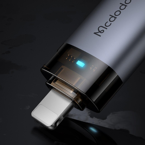 Mcdodo Adaptor OTG USB la Lightning, Aliaj de aluminiu, Incarcare si sincronizare date, cu indicator luminos, cu snur, Negru [4]