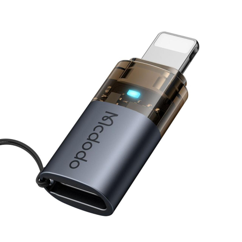 Mcdodo Adaptor Type-C la Lightning OTG 36W, aliaj de aluminiu, incarcare si sincronizare date, lumina albastra, snur, Negru [9]