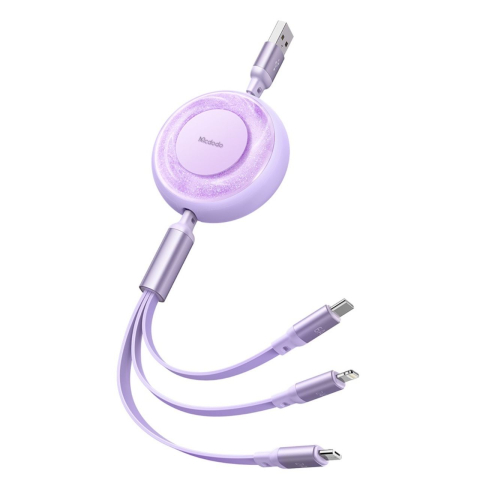 Mcdodo Cablu 3 in 1 USB la Lightning, MicroUSB si Type-C Super Fast Charging, 66W, 1.2m, Mov [7]