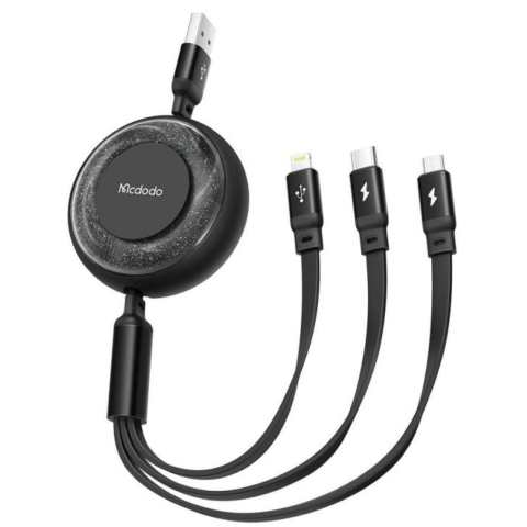 Mcdodo Cablu 3 in 1 USB la Lightning, MicroUSB si Type-C Super Fast Charging, 66W, 1.2m, Negru [1]