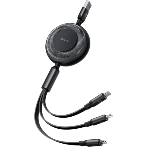 Mcdodo Cablu 3 in 1 USB la Lightning, MicroUSB si Type-C Super Fast Charging, 66W, 1.2m, Negru [8]