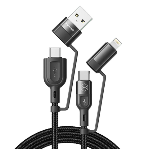 Cabluri - Mcdodo Cablu 4 in 1 USB-A/Type-C la Lightning/Type-C, PD Fast Charging, 60W, 1.2m, Negru