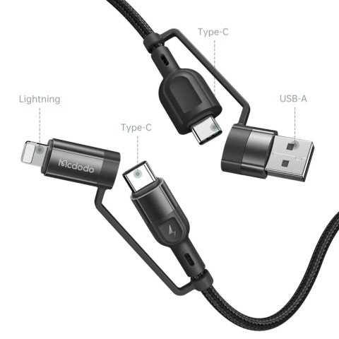 Mcdodo Cablu 4 in 1 USB-A/Type-C la Lightning/Type-C, PD Fast Charging, 60W, 1.2m, Negru [1]