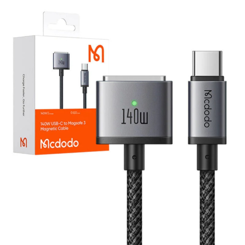 Mcdodo Cablu pentru MacBook Pro 16 inch (2021/2023), MacBook Air (2022), MacBook Pro 14 inch (2021/2023) Type-C la MagSafe 3, Fast Charger 140W, Indicator LED, 2m, Negru [11]