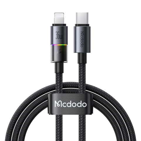 Mcdodo Cablu Type-C la Lightning 36W, Fast Charging 3A, LED multicolor 1.2m Negru [6]