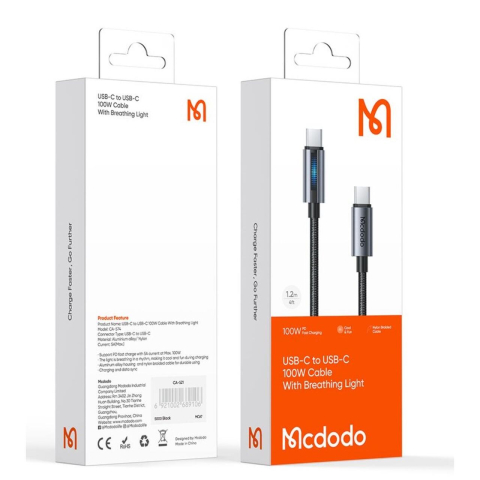 Mcdodo Cablu Type-C la Type-C 100W, Fast Charging, 5A LED, 1.2m, Negru [9]