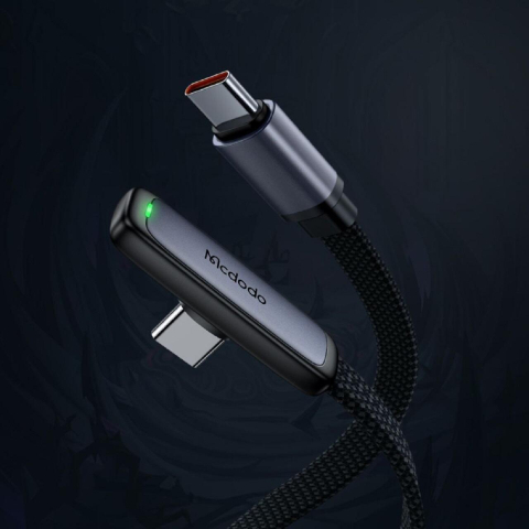 Mcdodo Cablu Type-C la Type-C, 65W, Design la 90 de grade, Fast Charging, Indicator LED, 1,2m, Negru [1]