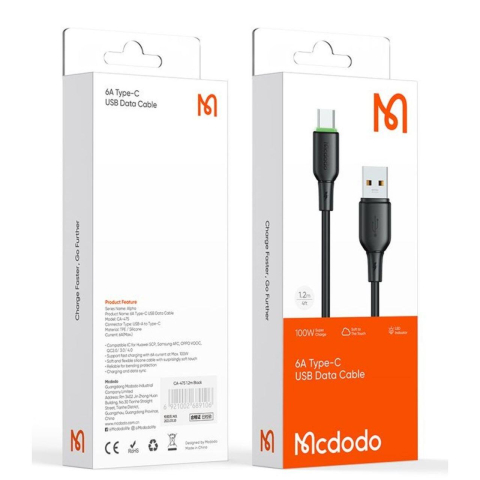 Mcdodo Cablu USB la Type-C Alpha Series Silicone Fast Charging, 6A LED, 1.2m, Negru [7]