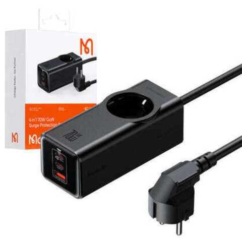 Mcdodo Incarcator de retea 4 in 1 cu prelungitor Super Cube Schuko, 2x Tip-C, USB-A, Fast Charge 70W, Tehnologie GaN, 1,5 m Negru [7]