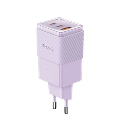 Mcdodo Incarcator Retea Port 2xType-C si 1xUSB-A Dichromatic GaN5 Mini, Fast Charging PD 67W, Mov [4]