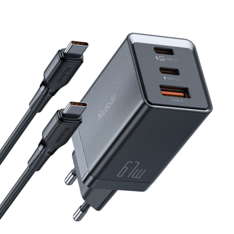 Mcdodo Set Incarcator Retea GaN5 Mini Pro Fast Charger 67W, Port 2xType-C+ 1xUSB-A, cablu Type-C, 2 m, Black [11]