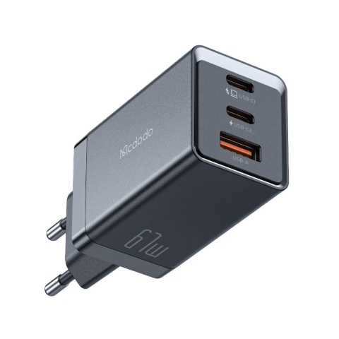 Solutii incarcare - Mcdodo Set Incarcator Retea GaN5 Mini Pro Fast Charger 67W, Port 2xType-C+ 1xUSB-A, cablu Type-C, 2 m, Black