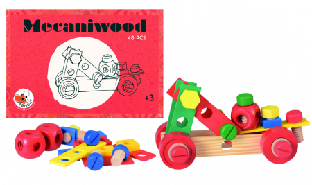 Jucării și Jocuri pentru copii - Mecaniwood, Set 48 piese, Joc de insurubat si asamblat piese din lemn