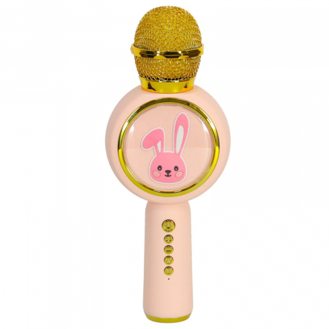 Microfon karaoke wireless copii, model iepuras cu LED si efecte vocale – Roz [3]