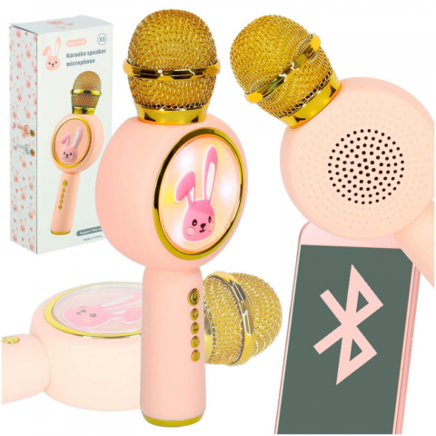 Jucării și Jocuri pentru copii - Microfon karaoke wireless copii, model iepuras cu LED si efecte vocale – Roz