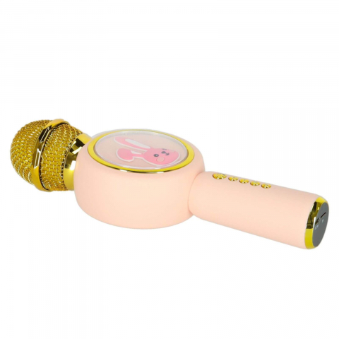Microfon karaoke wireless copii, model iepuras cu LED si efecte vocale – Roz [4]