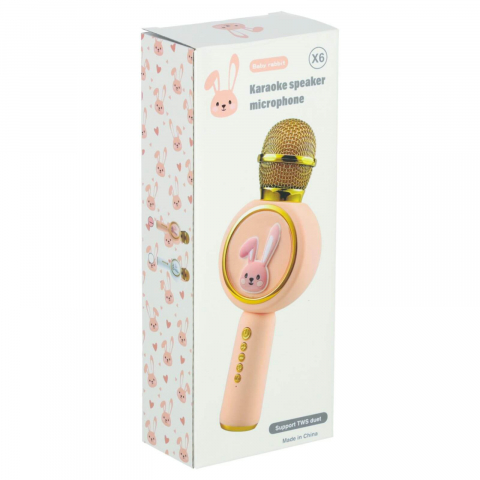 Microfon karaoke wireless copii, model iepuras cu LED si efecte vocale – Roz [10]